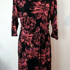 Women's Black Dress with Red Floral Print